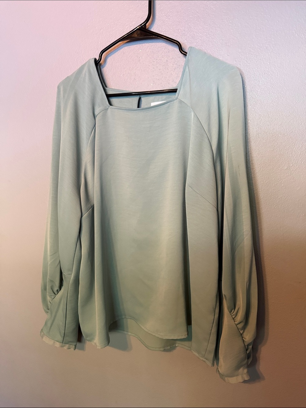 Prologue Mint Green Square-Neck Long Sleeve Blouse